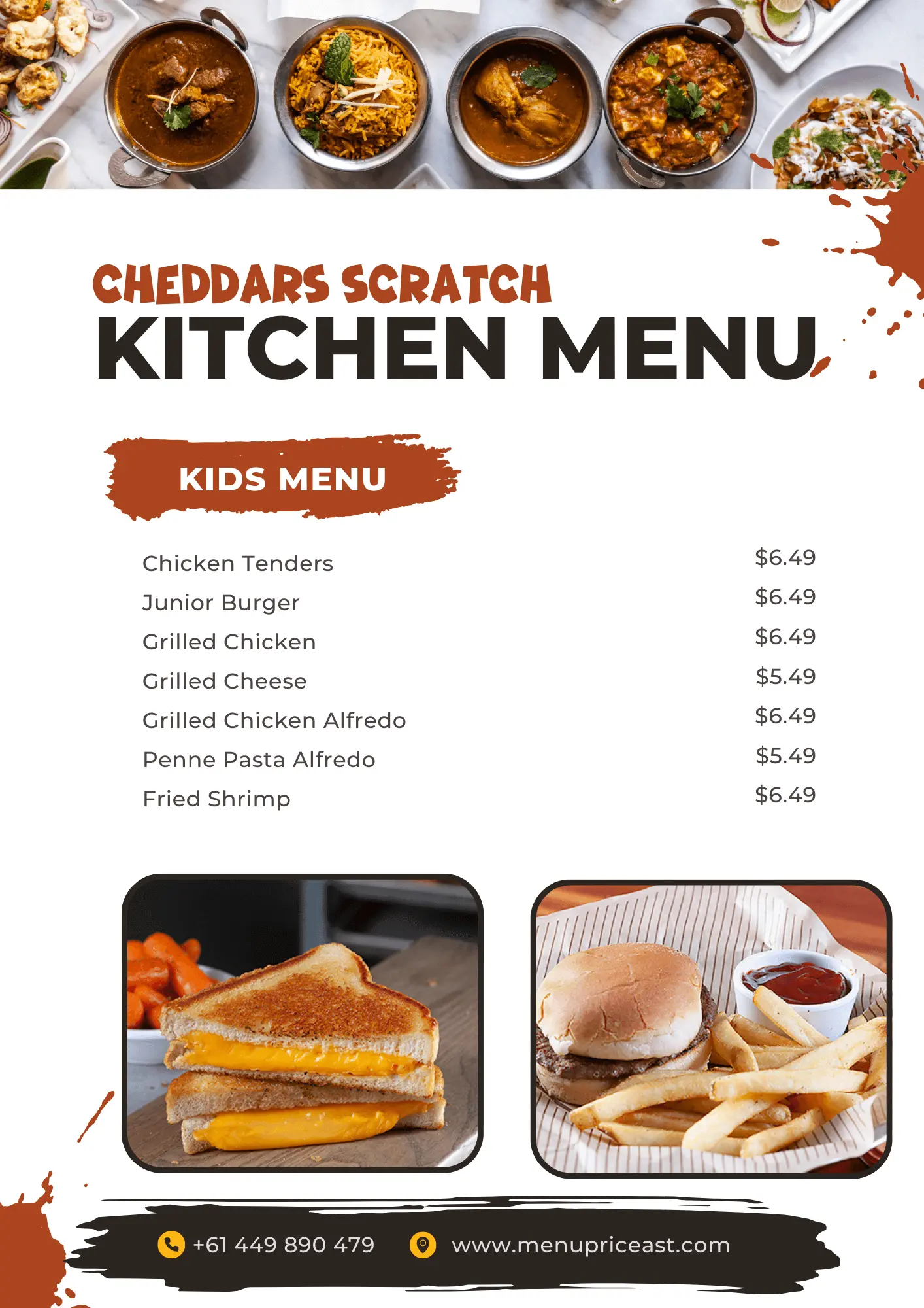 Cheddar scratch Kids Menu