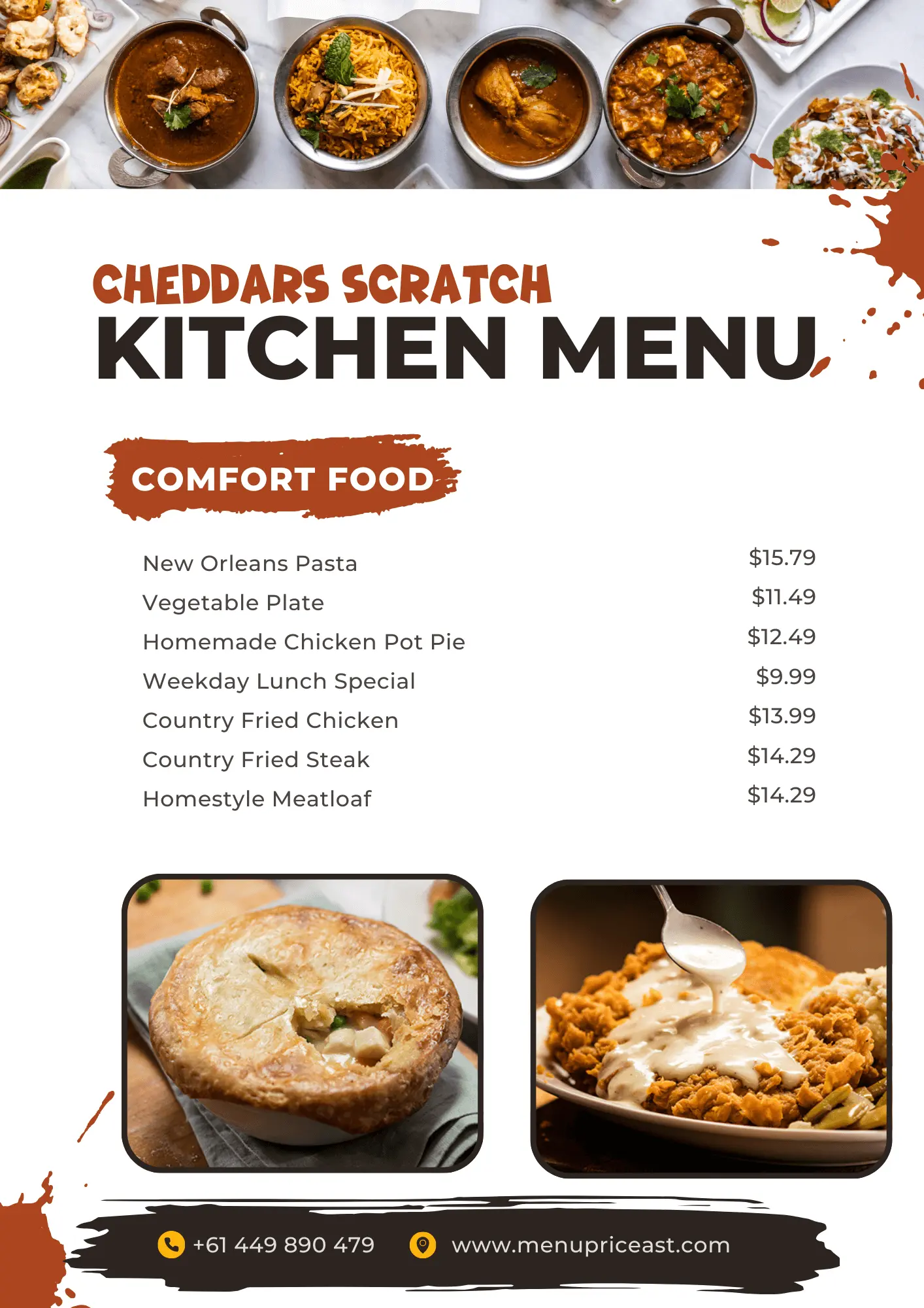 Cheddars Comfort Food Menu